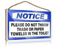 RLVH Panneau de porte de bureau personnalisé avec inscription « Please Do Not Throw Trash or Paper Towelss In The Toilet » - Panneau en bois pour salle de bain - Panneau amusant pour la maison et le