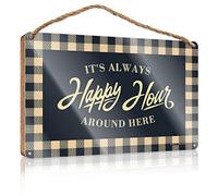 RLVH Panneau de porte de bureau personnalisé « It's Always Happy Hour Around Here » en bois - Décoration de cuisine amusante (23 x 35 cm)