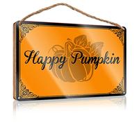 RLVH Panneau en bois à suspendre en forme de citrouille heureuse 1 décoration de cuisine rustique et accessoires muraux amusants (15 x 28 cm)