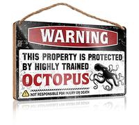 RLVH Panneau en bois « Little Man Cave » avec inscription « Warning This Property Is Protected By A Highly Trained Octopus » - Décoration de maison - Décoration de Noël pour la maison (20 x 30 cm)