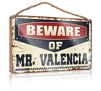 RLVH Panneau en bois pour porte d'entrée avec inscription « Beware of Mr. Valencia » - Décoration d'intérieur - 23 x 35 cm