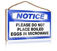 RLVH Panneau en bois pour porte d'entrée avec inscription « Please Do Not Place Boiled Eggs In Microwave » - Décoration d'intérieur - Panneau en bois - Panneau « No Solociting » (23 x 35 cm)