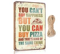 RLVH Panneau en bois pour porte d'entrée avec inscription « You Can'T Buy Happiness But Can A Pizza » - Décoration d'intérieur - Panneau en bois pour maison - Panneau « No Solociting » (23 x 35 cm)