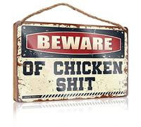 RLVH Panneau humoristique en bois « Beware of Chicken Shit » - Cadeau amusant pour la chasse - Cadeau pour la maison (23 x 35 cm)