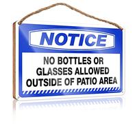 RLVH Panneau mural à suspendre avec inscription « No Bottles or Glasses Allowed Outside of Wooden Sign » - Décoration de porte d'entrée - Décoration d'extérieur (23 x 35 cm)