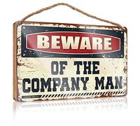 RLVH Panneau mural amusant en bois « Beware of the Company Man » pour chambre à coucher (23 x 35 cm)
