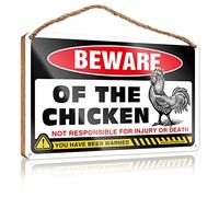 RLVH Panneau mural en bois « Beware of Chicken » - Décoration de porte d'entrée à suspendre - Décoration d'extérieur pour porche (20 x 30 cm)