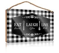 RLVH Plaque en bois pour porte d'entrée avec inscription « Eat Laugh Live » - Décoration de bar - 20 x 30 cm