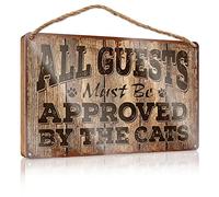 RLVH Plaque en bois vintage « All Guests Must Be Approved By The Cats » - Décoration de chambre d'extérieur ou de patio