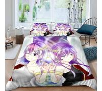 RLYXGS Anime Parure de lit 2 Personne Anime Japonais en Deux Dimensions Housse de Couette 200x200 Ado Fille Microfibre Hypoallergique avec Fermeture Éclair et 2 Taies d'oreillers 50x75cm 3 pièces