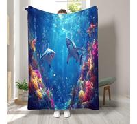 RLYXGS Baleine Couverture Plaid Polaire Océan Animaux Impression Flanelle Jeté de Canapé Douce Microfibre Couverture de Lit Convient Garçon Fille Chaude Hiver 1 Personne 100x130cm 1R360