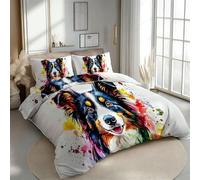 RLYXGS Berger Australien Housse de Couette 140x200 Enfant Animaux Graffitis Parure de lit Réversible 1 Personne 3D Microfibre Literie 3 pièces avec Fermeture Éclair et 2 Taies d'oreiller 65x65 1R164