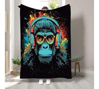 RLYXGS Chimpanzés Couverture Plaid Polaire Musique Graffiti Impression Flanelle Jeté de Canapé Douce Microfibre Couverture de Lit Convient Garçon Fille Chaude Hiver 1 Personne 100x130cm 1R87