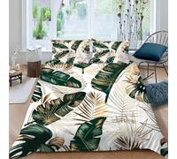 RLYXGS Feuilles De Palmier Housse de Couette 140x200 Enfant Ado Fille Or Jungle Imprimé 3D Parure de lit 2 Personnes avec Fermeture Éclair avec 2 Taie d'oreiller 50X75cm Doux Polyester 3 pièces