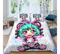 RLYXGS Housse de Couette 140x200 Anime Enfants Fille Parure de lit 1 Personne Imprimé en 3D Anime Microfibre 3 pièces avec Fermeture à GlissièRe CachéE et 2 Taies d'oreillers50x75cm