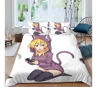 RLYXGS Housse de Couette 140x200 Anime Japon Fille Garcon Parure de lit 1 Personne Imprimé en 3D Anime japonMicrofibre 3 pièces avec Fermeture à GlissièRe CachéE et 2 Taies d'oreillers50x75cm