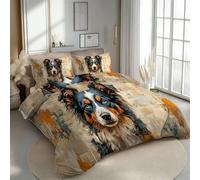 RLYXGS Housse de Couette 140x200 Réversible Berger Australien Parure de Lit 1 Personne Animal 3D Douce Microfibre 3 Pièces avec Fermeture Éclair et 2 Taies d'oreillers 65x65 pour Enfant 1R160