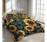 RLYXGS Housse de Couette 140x200 Réversible Tournesol Parure de Lit 1 Personne Plantes Fleurs 3D Douce Microfibre 3 Pièces avec Fermeture Éclair et 2 Taies d'oreillers 65x65 pour Enfant 1R24