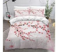 RLYXGS Housse De Couette 140x200cm Enfant Ado Fleurs De Cerisier Parure de lit 3D Japon Ensemble de Literie 1 Personnes avec Fermeture Éclair Et 2 Taies D'Oreill 3 pièces pour Garçon Fille Adulte
