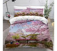 RLYXGS Housse De Couette 140x200cm Enfant Ado Fleurs De Cerisier Parure de lit 3D Japon Ensemble de Literie 1 Personnes avec Fermeture Éclair Et 2 Taies D'Oreill 3 pièces pour Garçon Fille Adulte