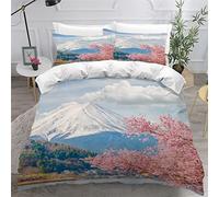 RLYXGS Housse De Couette 140x200cm Enfant Ado Mont Fuji Parure de lit 3D Fleurs De Cerisier Ensemble de Literie 1 Personnes avec Fermeture Éclair Et 2 Taies D'Oreill 3 pièces pour Garçon Fille Adulte