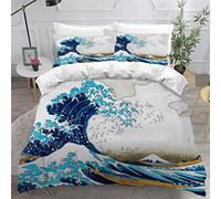 RLYXGS Housse De Couette 140x200cm Enfant Ado Surfer à Kanagawa Parure de lit 3D Le Surf Ensemble de Literie 1 Personnes avec Fermeture Éclair Et 2 Taies D'Oreill 3 pièces pour Garçon Fille Adulte