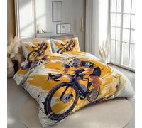 RLYXGS Housse de Couette 200x200 Réversible Cyclistes Parure de Lit 2 Personnes Vélo 3D Douce Microfibre 3 Pièces avec Fermeture Éclair et 2 Taies d'oreillers 65x65 pour Ado Garçon 1R85