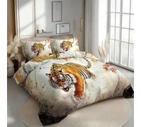 RLYXGS Housse de Couette 200x200 Réversible Tigre Parure de Lit 2 Personnes Animaux Moderne 3D Douce Microfibre 3 Pièces avec Fermeture Éclair et 2 Taies d'oreillers 65x65 pour Ado Garçon 1R149