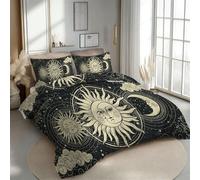 RLYXGS Housse de Couette 220x240 Réversible Soleil Lune Parure de Lit 2 Personnes Magie Noir 3D Douce Microfibre 3 Pièces avec Fermeture Éclair et 2 Taies d'oreillers 65x65 pour Adultes 1R94