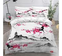 RLYXGS Housse De Couette 220x240cm Enfant Ado Japon Parure de lit 3D Fleurs De Cerisier Ensemble de Literie 2 Personnes avec Fermeture Éclair Et 2 Taies D'Oreill 3 pièces pour Garçon Fille Adulte