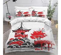 RLYXGS Housse De Couette 220x240cm Enfant Ado Temple Parure de lit 3D Kyoto, Japon Ensemble de Literie 2 Personnes avec Fermeture Éclair Et 2 Taies D'Oreill 3 pièces pour Garçon Fille Adulte