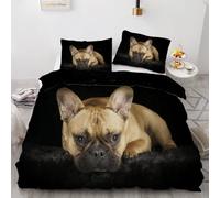 RLYXGS Housse de Couette 240x260 Réversible Bouledogue Français Parure de Lit 2 Personnes Adulte Chien Animal 3D Imprimé Microfibre 3 Pièces avec Fermeture Éclair et 2 Taies d'oreillers 65x65 R219