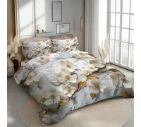 RLYXGS Housse de Couette 240x260 Réversible Fleurs Parure de Lit 2 Personnes Or Blanc 3D Douce Microfibre 3 Pièces avec Fermeture Éclair et 2 Taies d'oreillers 65x65 pour Adultes 1R119