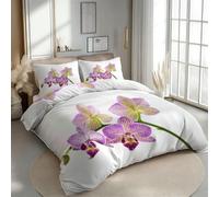 RLYXGS Housse de Couette 240x260 Réversible Orchidée Parure de Lit 2 Personnes Fleurs Zen Nature 3D Douce Microfibre 3 Pièces avec Fermeture Éclair et 2 Taies d'oreillers 65x65 pour Adultes 3R951