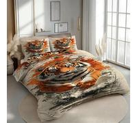 RLYXGS Housse de Couette 240x260 Réversible Tigre Parure de Lit 2 Personnes Animaux Aquarelle 3D Douce Microfibre 3 Pièces avec Fermeture Éclair et 2 Taies d'oreillers 65x65 pour Adultes 1R159