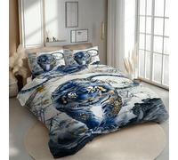 RLYXGS Housse de Couette 240x260 Réversible Tigre Parure de Lit 2 Personnes Moderne Or Bleu 3D Douce Microfibre 3 Pièces avec Fermeture Éclair et 2 Taies d'oreillers 65x65 pour Adultes 1R143