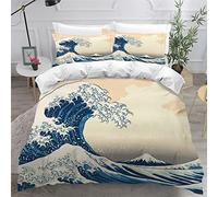 RLYXGS Parure de Lit Surf De Kanagawa 3 Pièces 200x200cm 3D HD Impression Mont Fuji Housse De Couette 2 Personnes en Microfibre Douce Dousse de Couette pour Enfants Adultes + 2 Taies 50X75cm