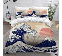 RLYXGS Parure de Lit Surfer Au Japon 3 Pièces 200x200cm 3D HD Impression Vagues Housse De Couette 2 Personnes en Microfibre Douce Dousse de Couette pour Enfants Adultes + 2 Taies 50X75cm