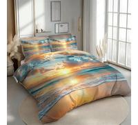 RLYXGS Plage Housse de Couette 220x240 Adultes Coucher De Soleil Océan Parure de lit Réversible 2 Personnes 3D Microfibre Literie 3 pièces avec Fermeture Éclair et 2 Taies d'oreiller 65x65 1R154