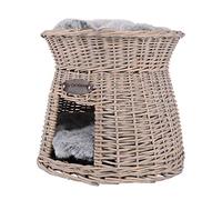 RM Design Panier pour chat en rotin gris avec coussin doux