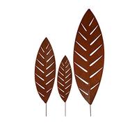 RM Design Set de 3 piquets en forme de feuille de palmier Aspect rouille Décoration pour le jardin et la terrasse 50/70/100 x 32 cm