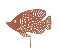 RM E-Commerce Décoration de jardin en forme de poisson en métal patiné pour jardin, terrasse ou balcon