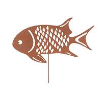 RM E-Commerce Décoration de jardin en forme de poisson - En métal patiné - Pour jardin, terrasse ou balcon