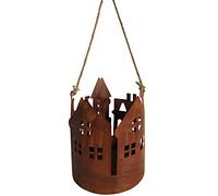 RM E-Commerce Lanterne décorative à suspendre avec cordon en jute, photophore patiné pour jardin, terrasse, balcon et maison (moyen)