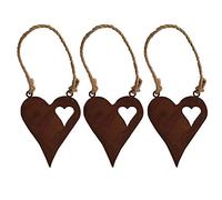 RM E-Commerce Lot de 3 cœurs décoratifs à suspendre avec cordon en jute, patine patinée pour jardin, terrasse, balcon et maison