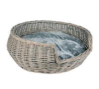 RM E-Commerce Panier pour chien - En osier - Diamètre : 65 cm - Avec coussin gris - Pour chiens et chats