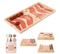 RM ROOMERS Grand palet en bois 4 en 1 pour adultes, échecs, dames, tic-tac, ensemble de jeu de table pliable et portable, jeu de société interactif pour les familles