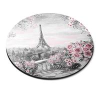RM14816 Tapis de Souris Rond Motif Tour Eiffel Paris Rose Fleurs Cadeau de Bureau