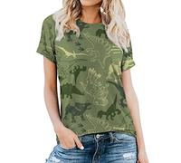 RMCMS T-shirt ample à manches courtes et col rond pour femme, motif dinosaure, haut décontracté pour l'été, B1-c-Army Green, Taille M