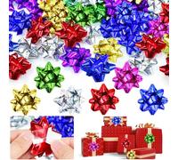 RMENOOR 50PCS Nœuds Cadeaux Colorés Nœuds pour Emballage Cadeau Nœuds Cadeaux Auto-adhésif Nœuds pour Paquets Cadeaux Autocollants 5-5.5CM Nœuds à Tirer pour Emballage Cadeau, Mariage, Noël, Déco